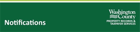 An email notification from Washington County's Property Records and Taxpayer Service Department.