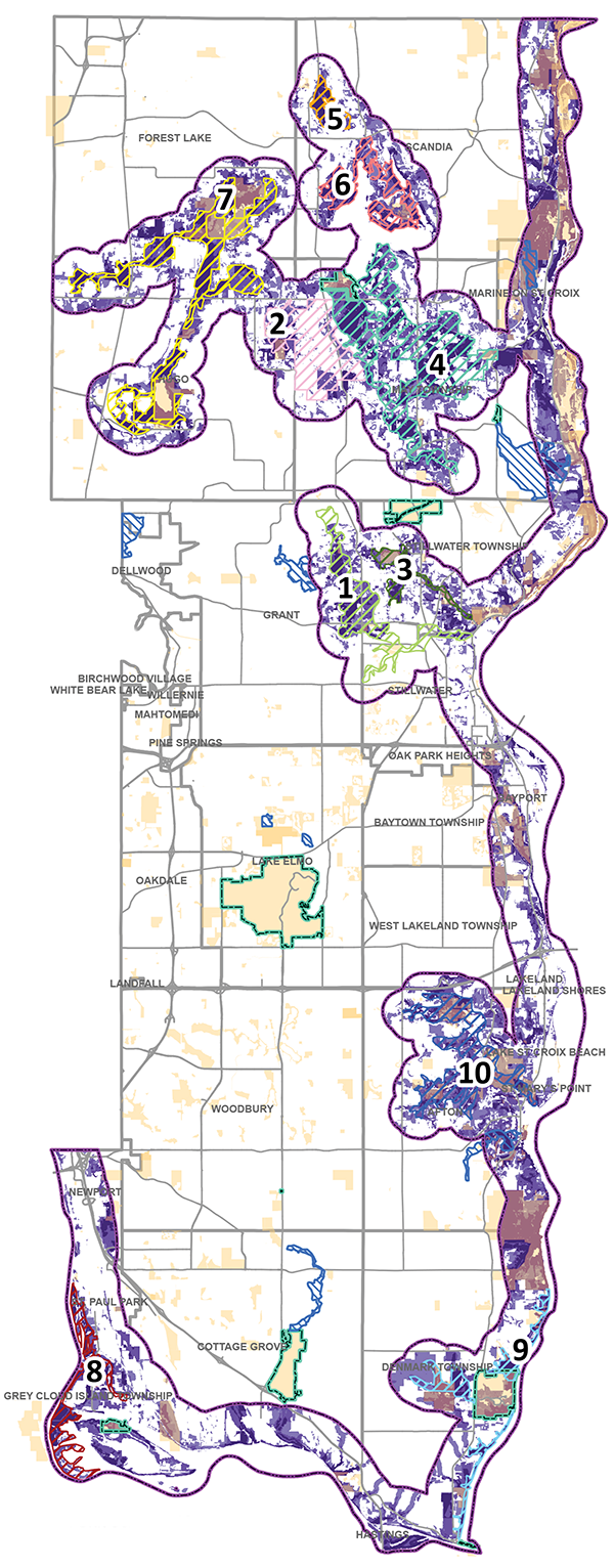 Map of Washington County showing the top 10 protection priority areas under the LWLP.