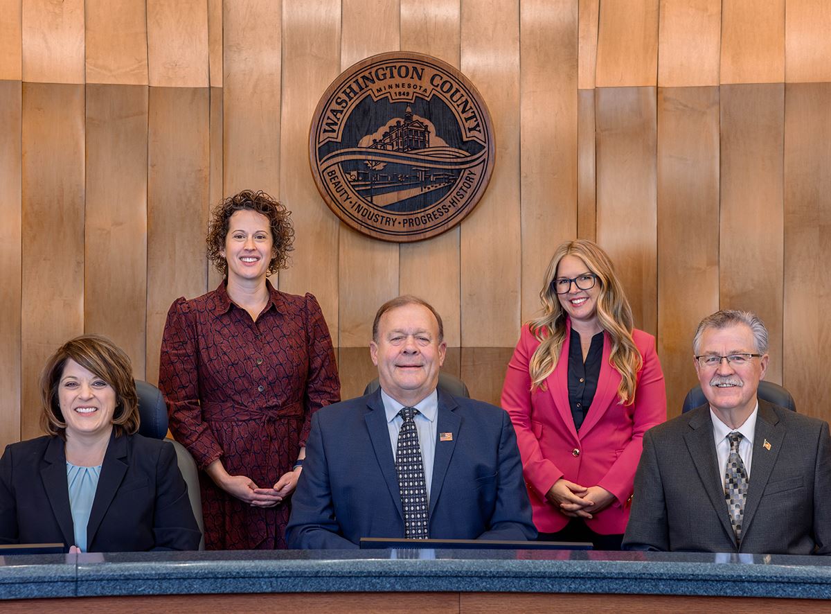 County board of commissioners group portrait in the Board Room